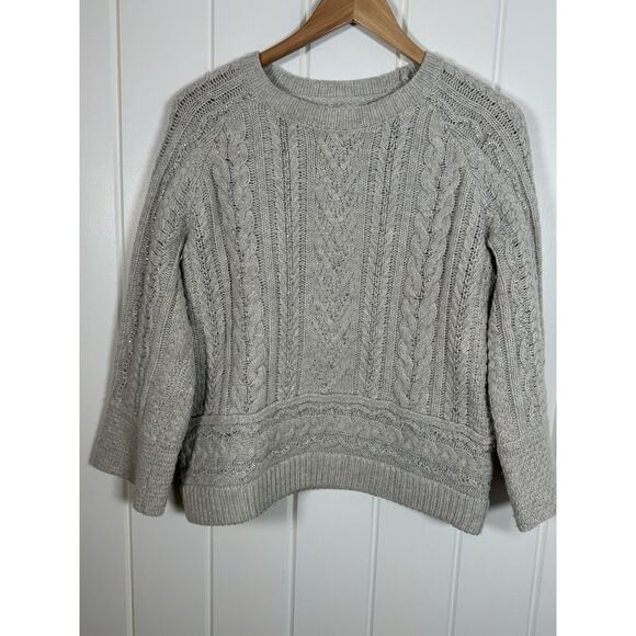 Sundance Lambswool Sweater Women Medium Cream Cable Knit Pullover Metallic Boho - Picture 5 of 8